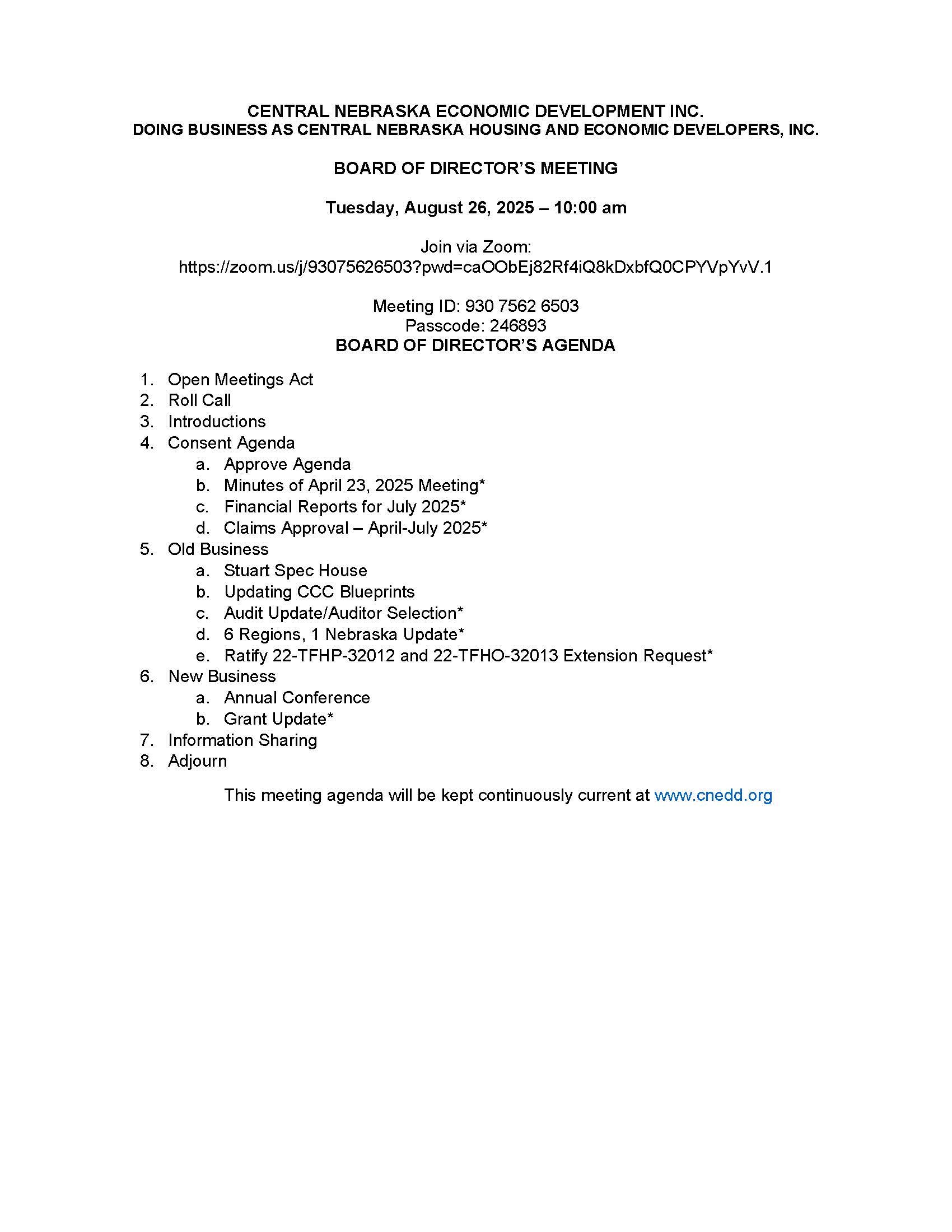 CNHD 26Aug2025 BOD Packet